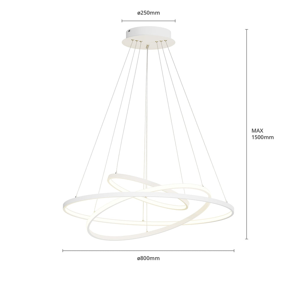 LED pendellampe Ezana 3 ringer dimbar hvit lys i mørkt rom