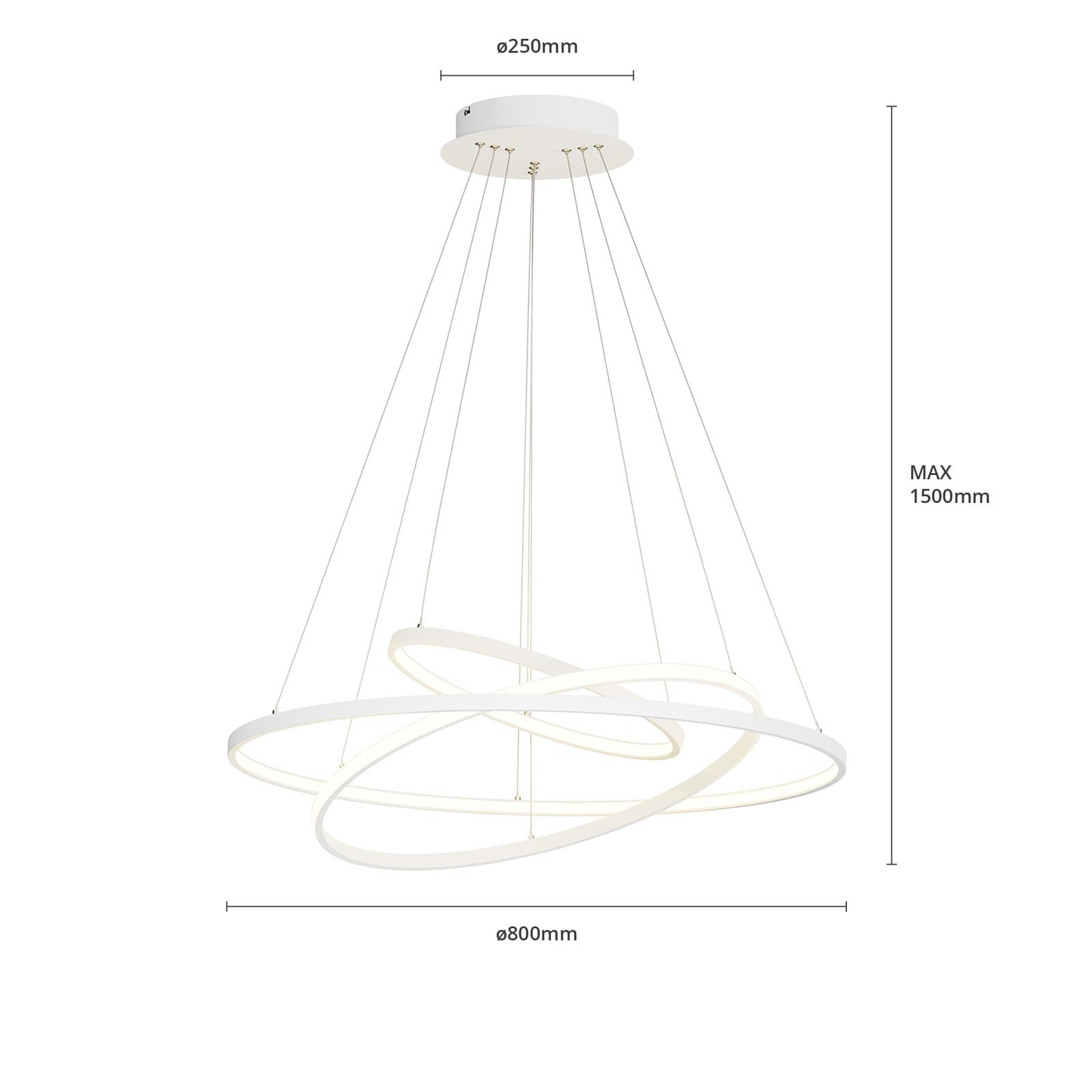LED pendellampe Ezana 3 ringer dimbar hvit lys i mørkt rom