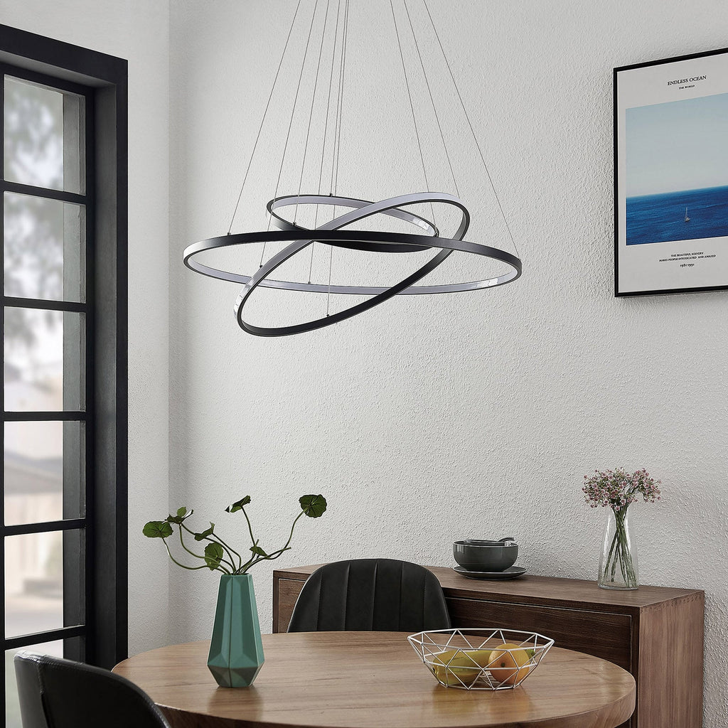 LED pendellampe Ezana 3 ringer dimbar svart detalj av ringer