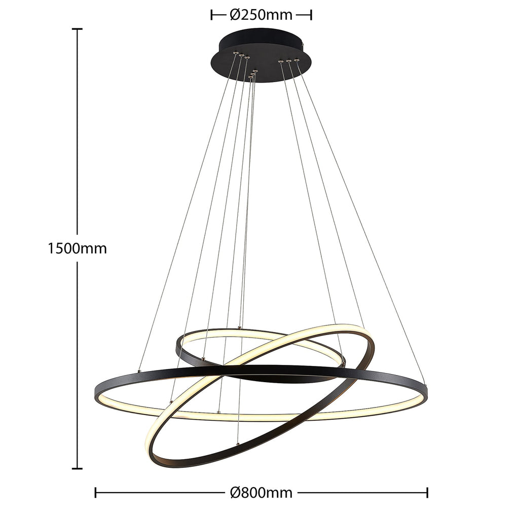 LED pendellampe Ezana 3 ringer dimbar svart med veggbryter