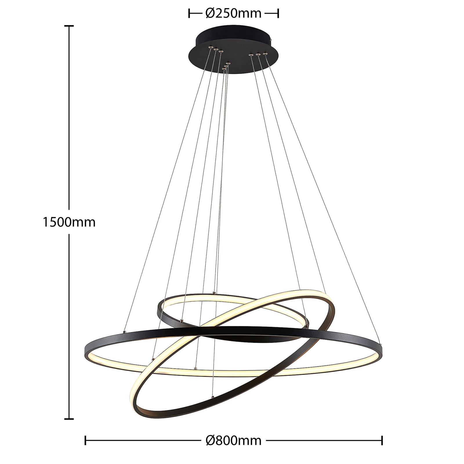 LED pendellampe Ezana 3 ringer dimbar svart med veggbryter