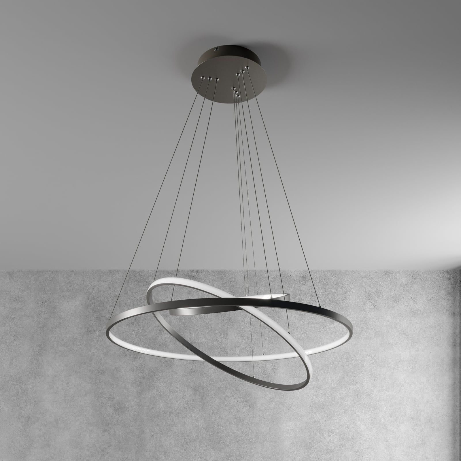 Detalj av LED pendellampe Ezana nikkel 3 ringer