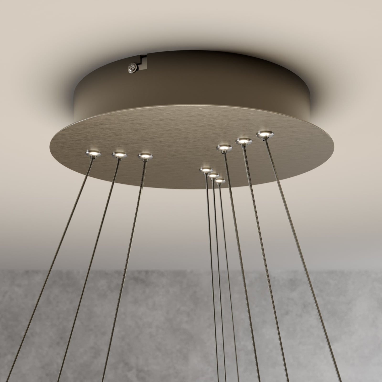 Montert LED pendellampe Ezana nikkel 3 ringer i rom