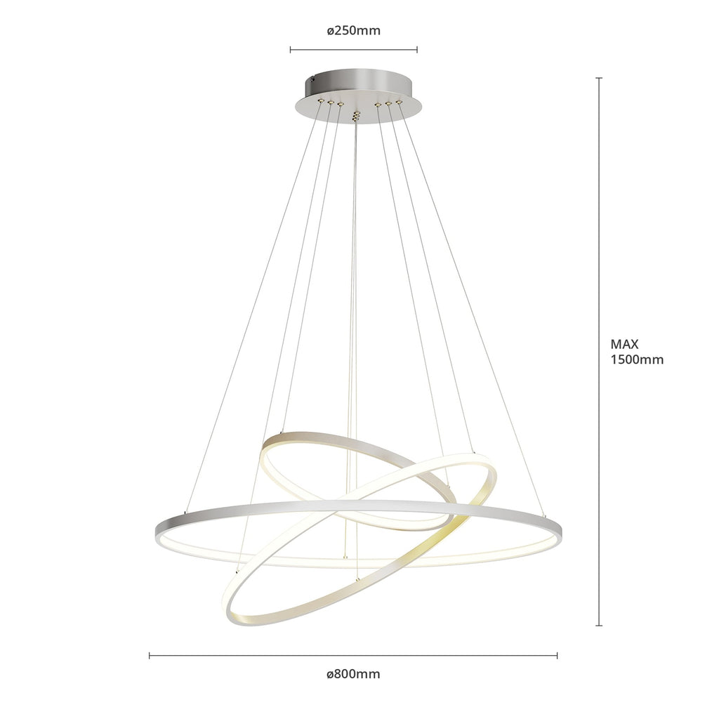 Sidevisning av LED pendellampe Ezana nikkel 3 ringer