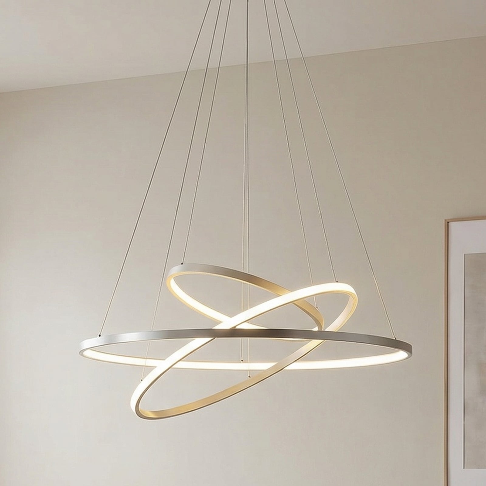 LED pendellampe Ezana nikkel 3 ringer fra undersiden