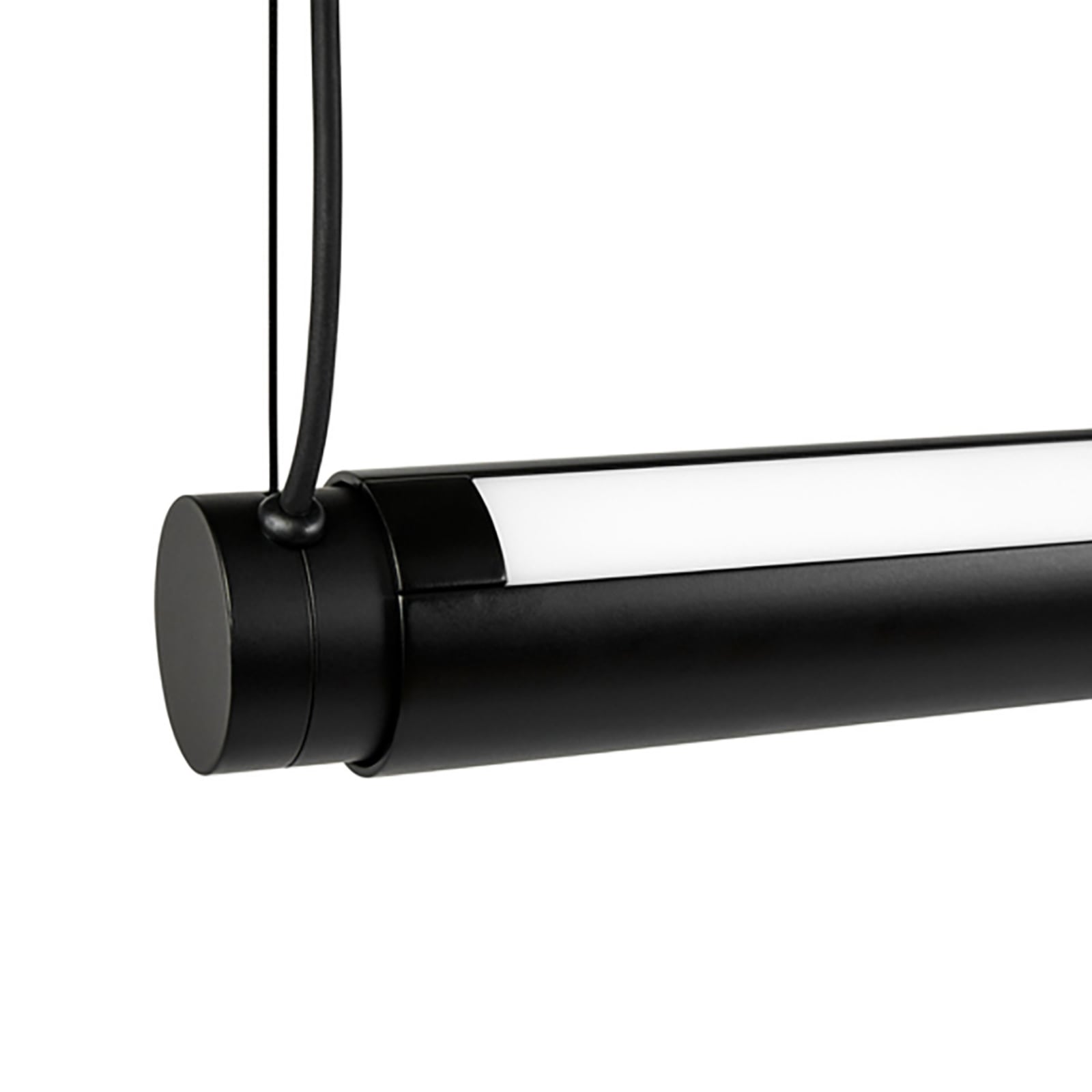 LED pendellampe Factor Linear dimbar svart 152 cm nærbilde av LED-lys