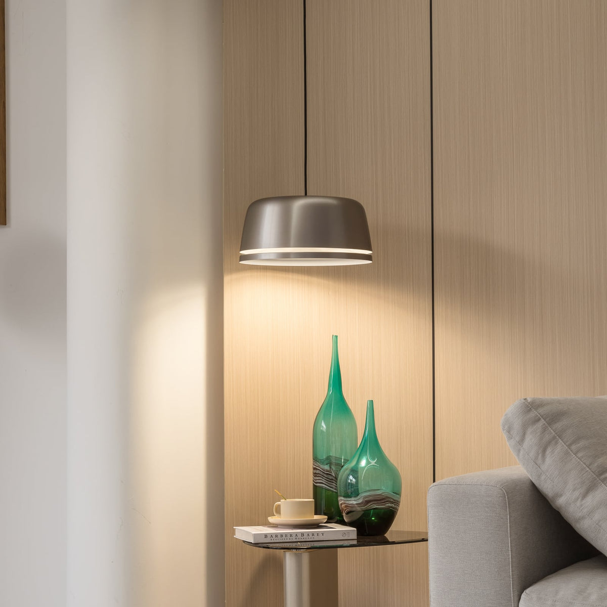 LED pendellampe Faelinor grå aluminium Ø35 cm forfra