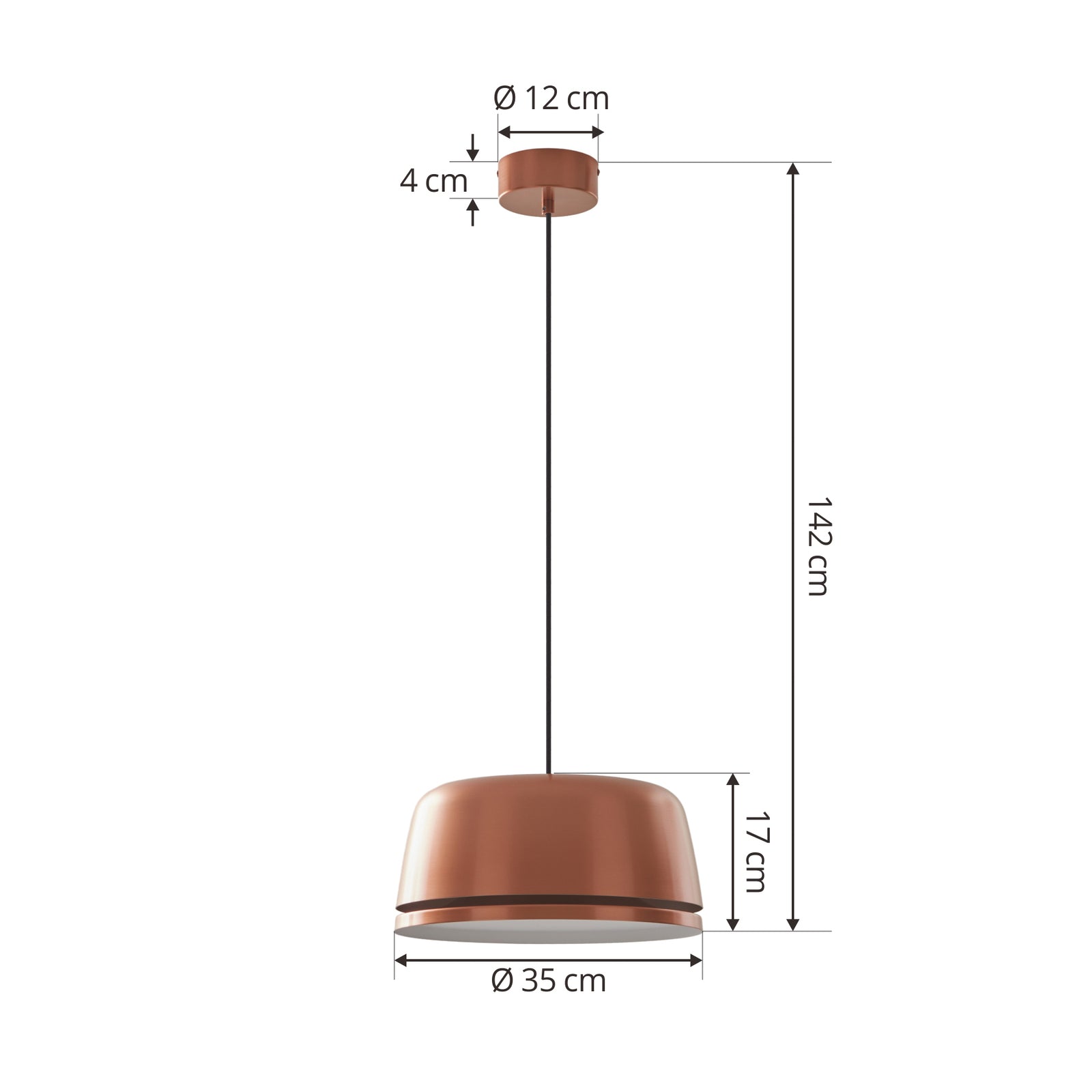 LED pendellampe Faelinor kobber aluminium montert i rom