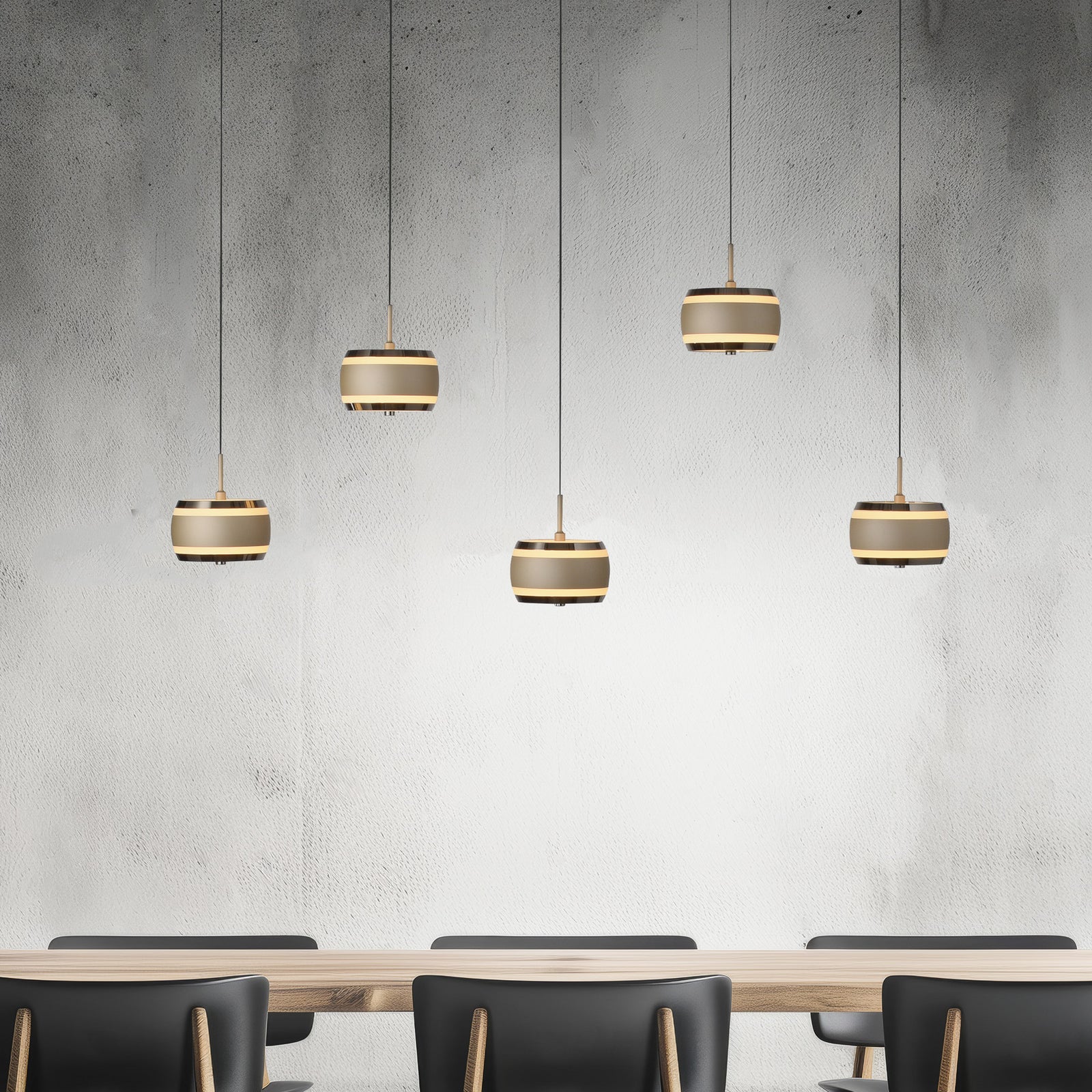 LED pendellampe Falling Rings 5-lys bronse 101 cm CCT forfra