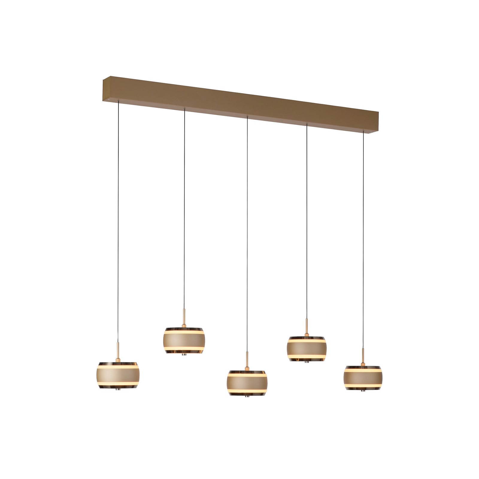 LED pendellampe Falling Rings 5-lys bronse montert i rom