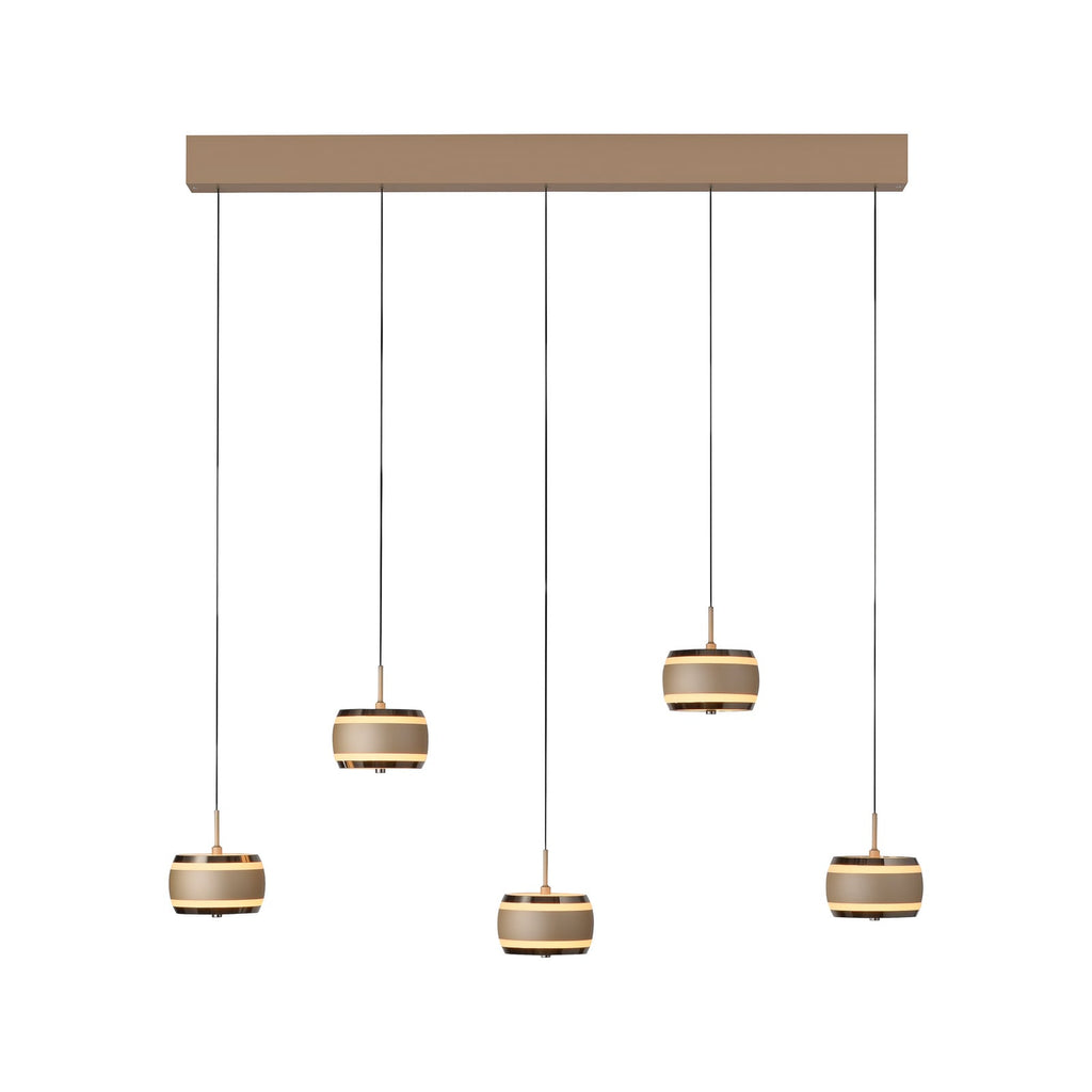 LED pendellampe Falling Rings 5-lys bronse nærbilde av bronsefinish