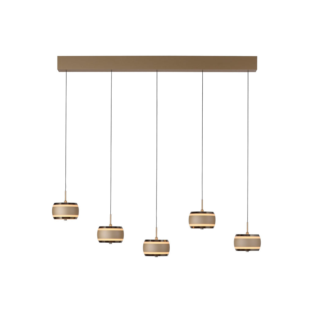 LED pendellampe Falling Rings 5-lys bronse sett fra siden