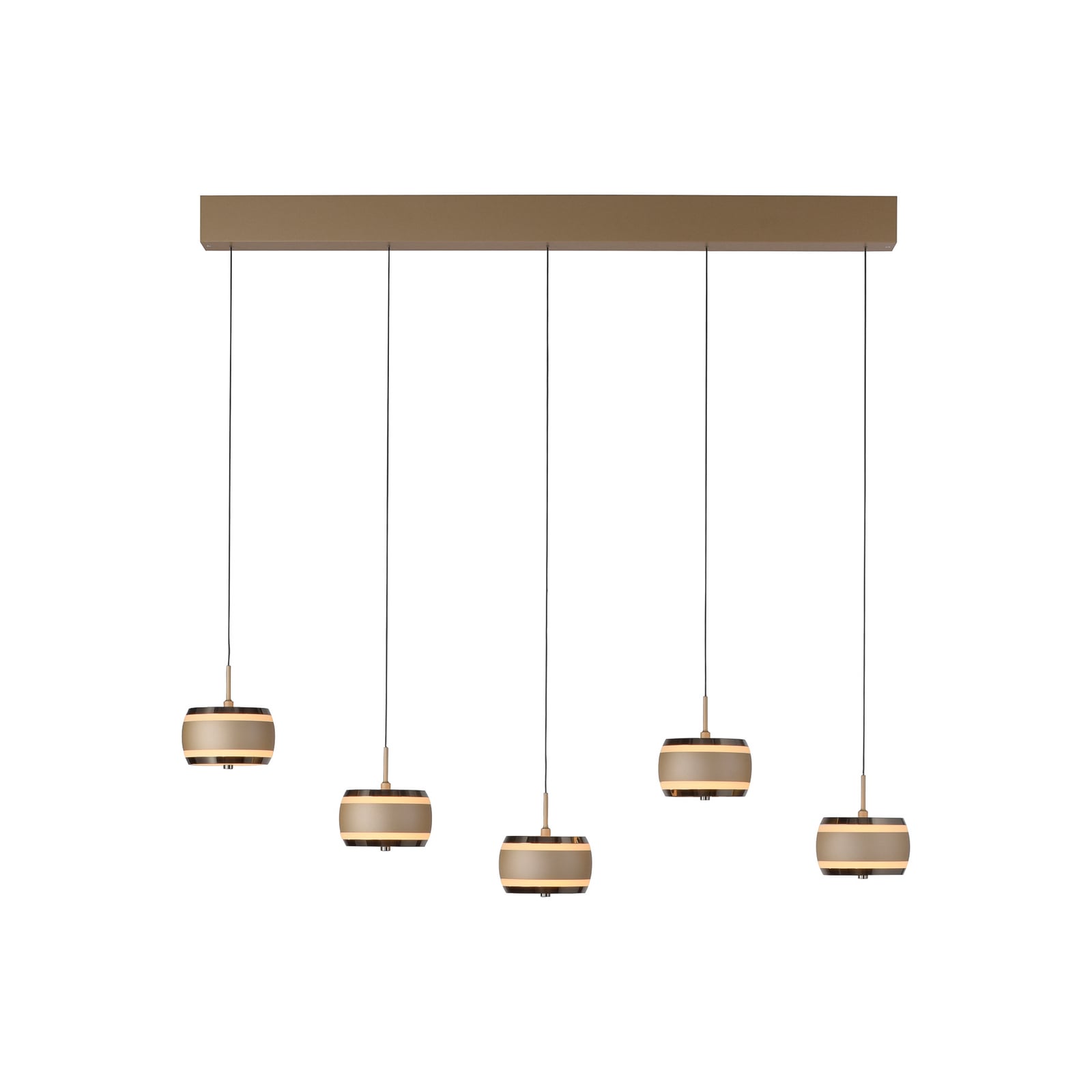LED pendellampe Falling Rings 5-lys bronse sett fra siden