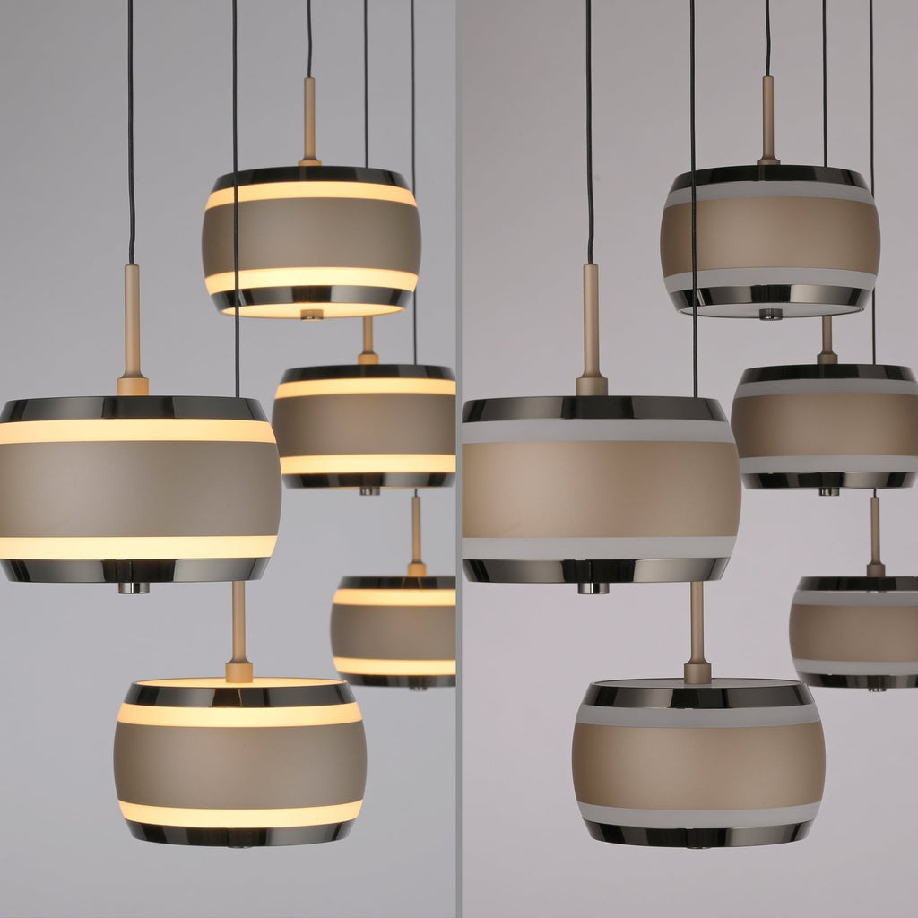 LED pendellampe Falling Rings 5-lys bronse med fjernkontroll