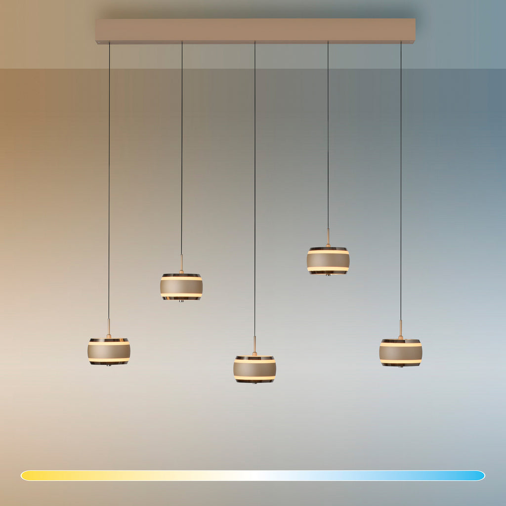 LED pendellampe Falling Rings 5-lys bronse justerbar høyde