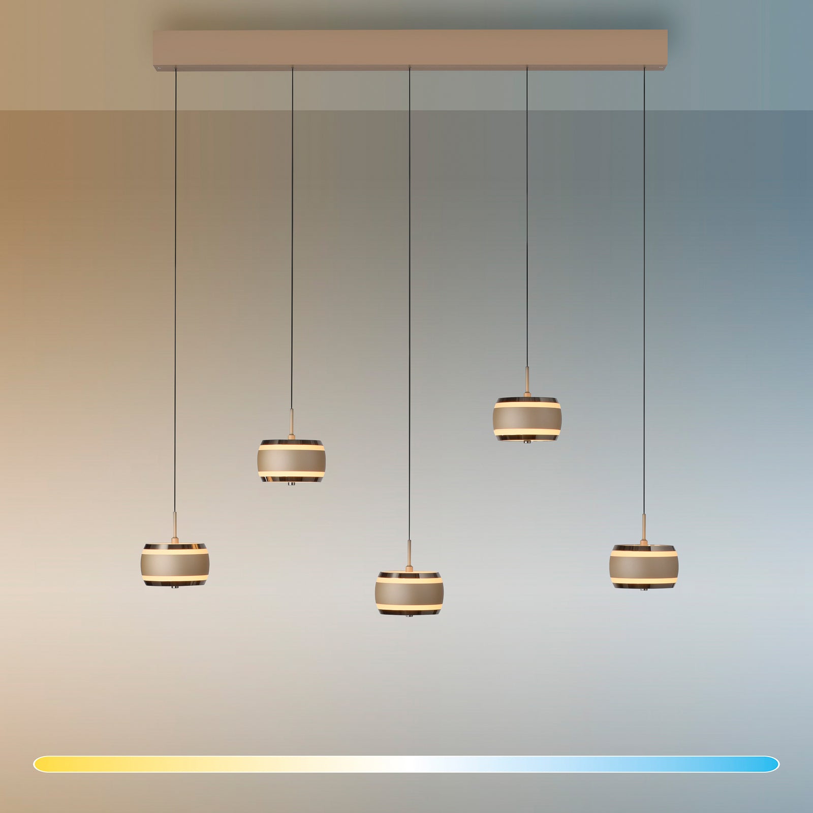 LED pendellampe Falling Rings 5-lys bronse justerbar høyde