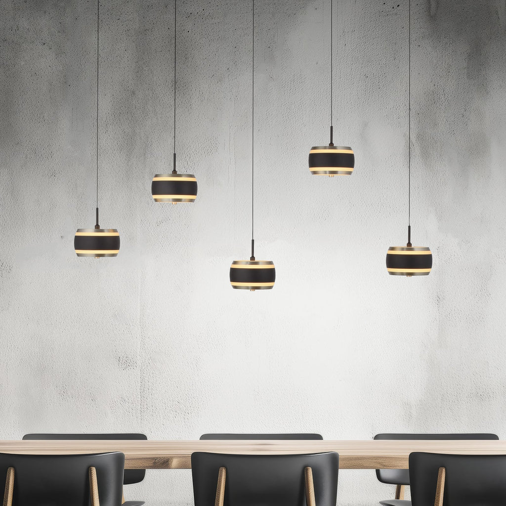 LED pendellampe Falling Rings 5-lys dimbar CCT med fjernkontroll forfra