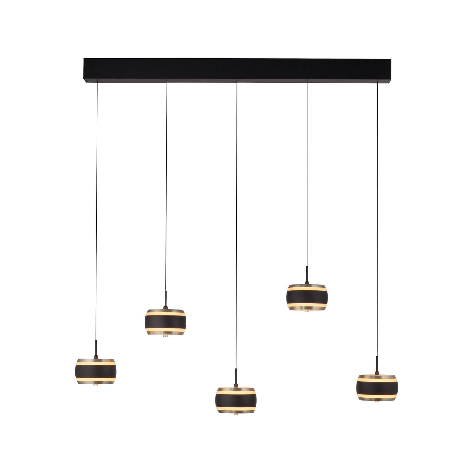 LED pendellampe Falling Rings 5-lys dimbar CCT med fjernkontroll montert i rom