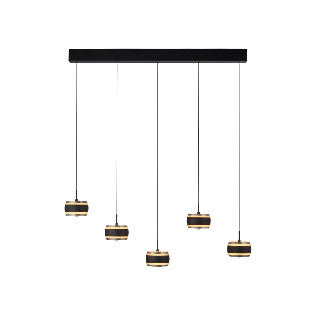 Nærbilde av LED pendellampe Falling Rings 5-lys dimbar CCT med fjernkontroll