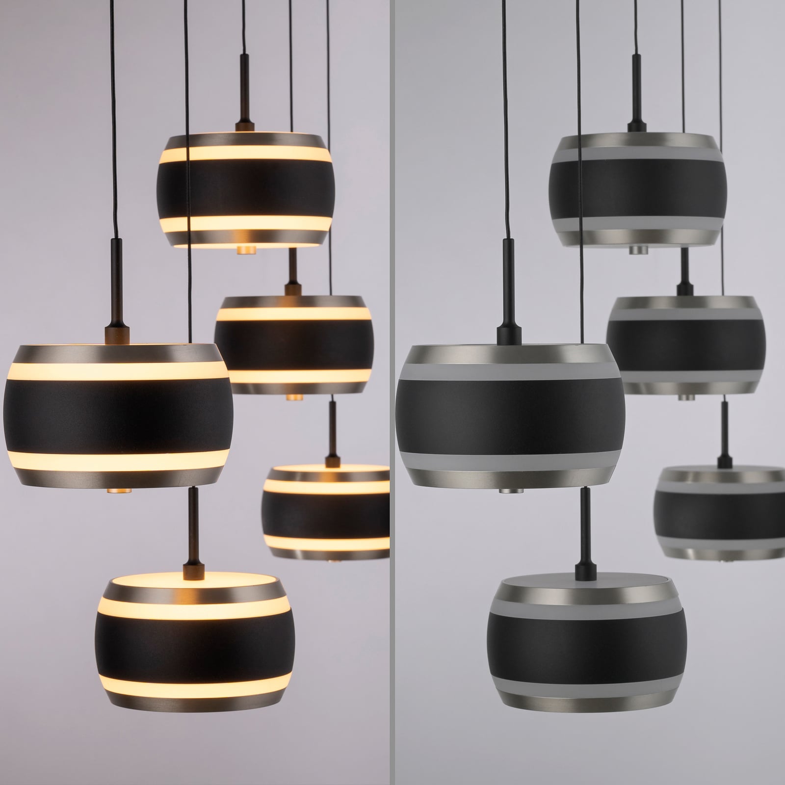 LED pendellampe Falling Rings 5-lys dimbar CCT med fjernkontroll justerbar høyde