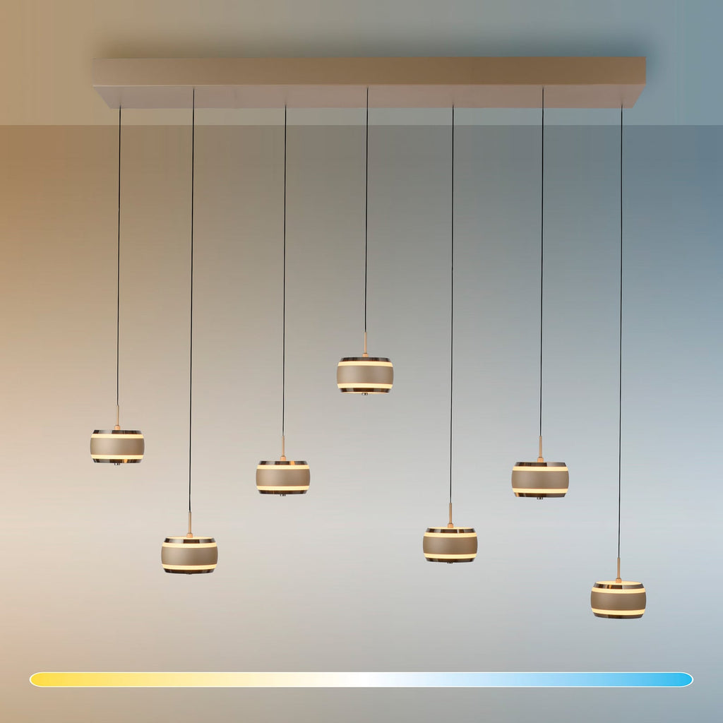 LED pendellampe Falling Rings 7-lys bronse CCT dimbar oppheng