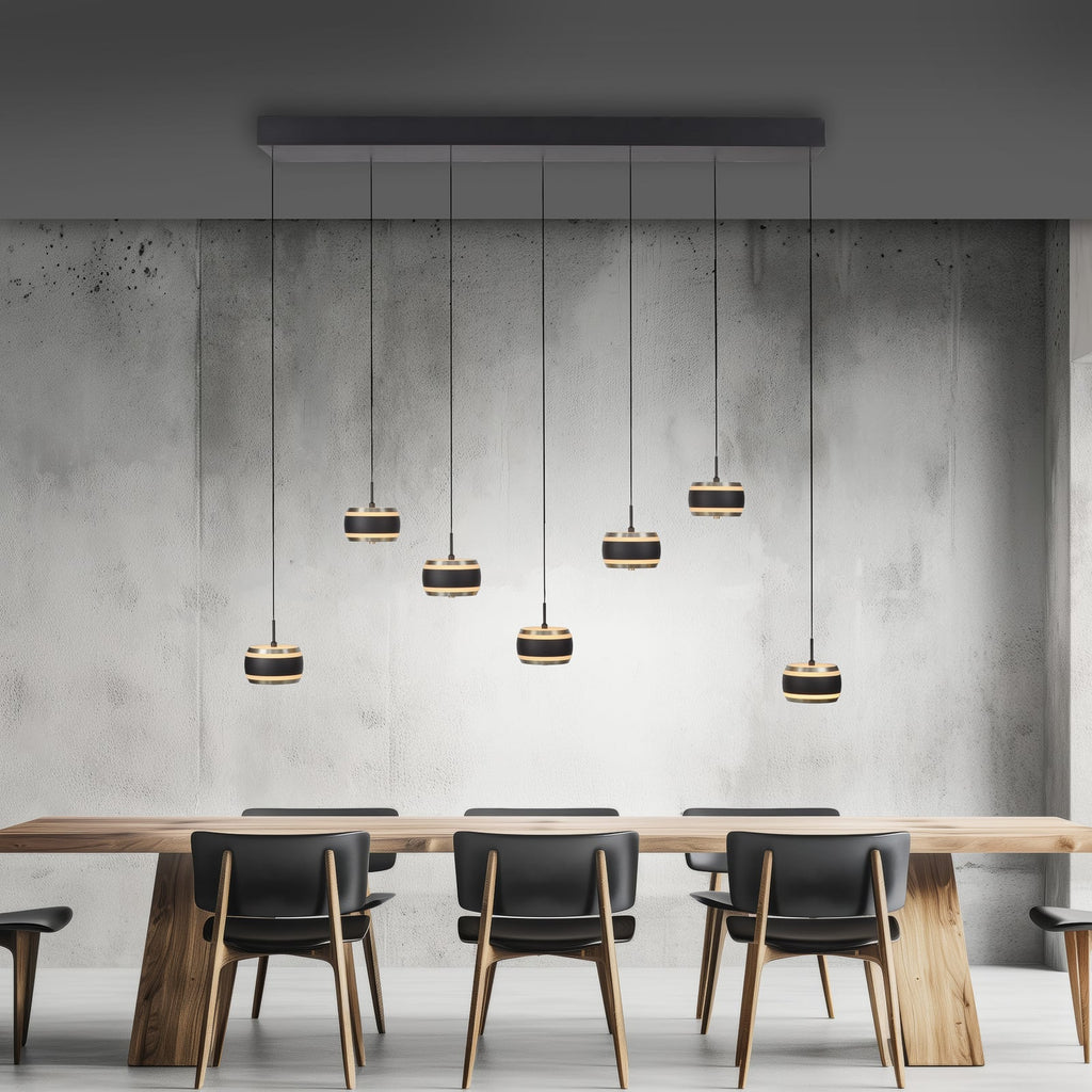 LED pendellampe Falling Rings 7-lys svart CCT dimbar 132 cm bakside
