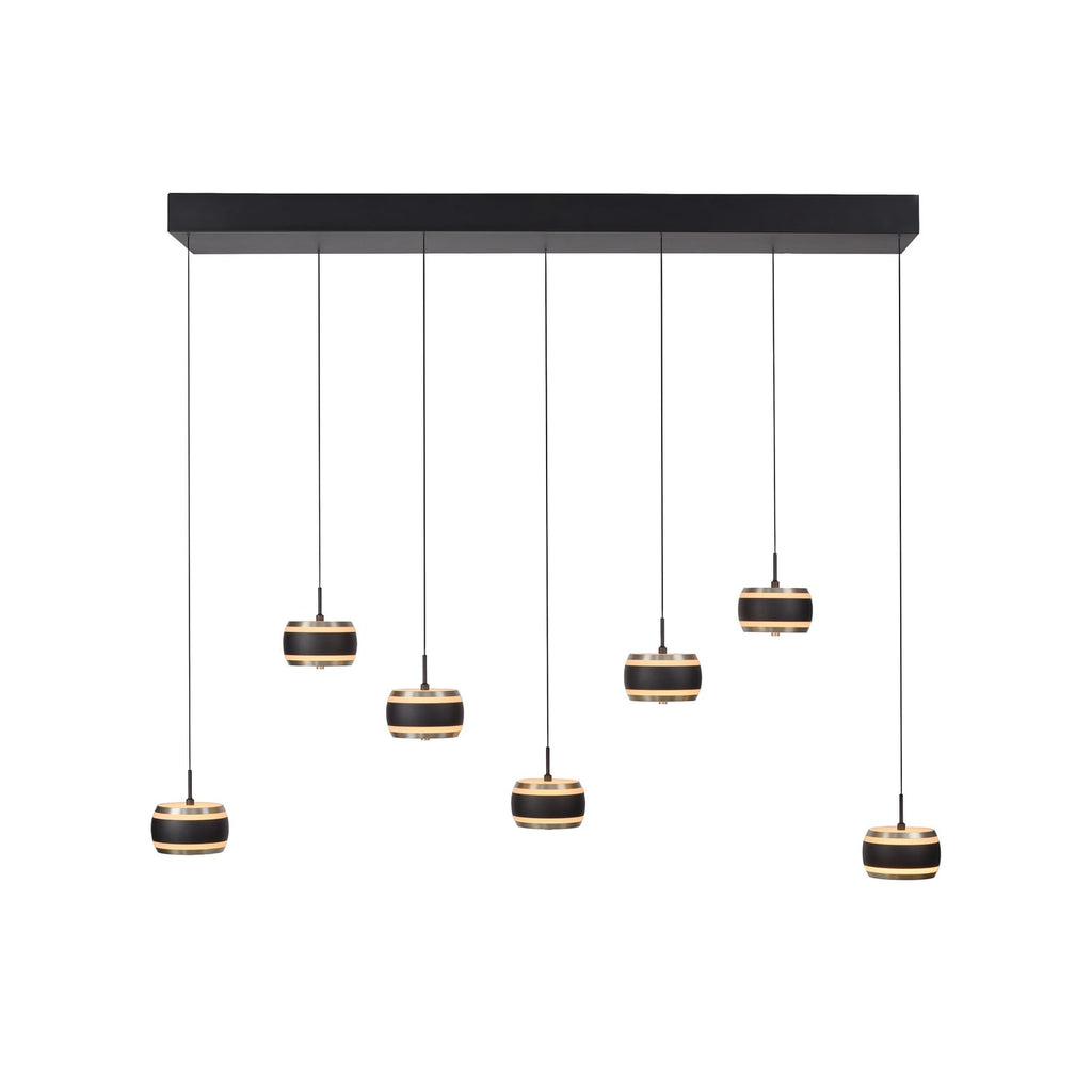 LED pendellampe Falling Rings 7-lys svart CCT dimbar 132 cm detalj