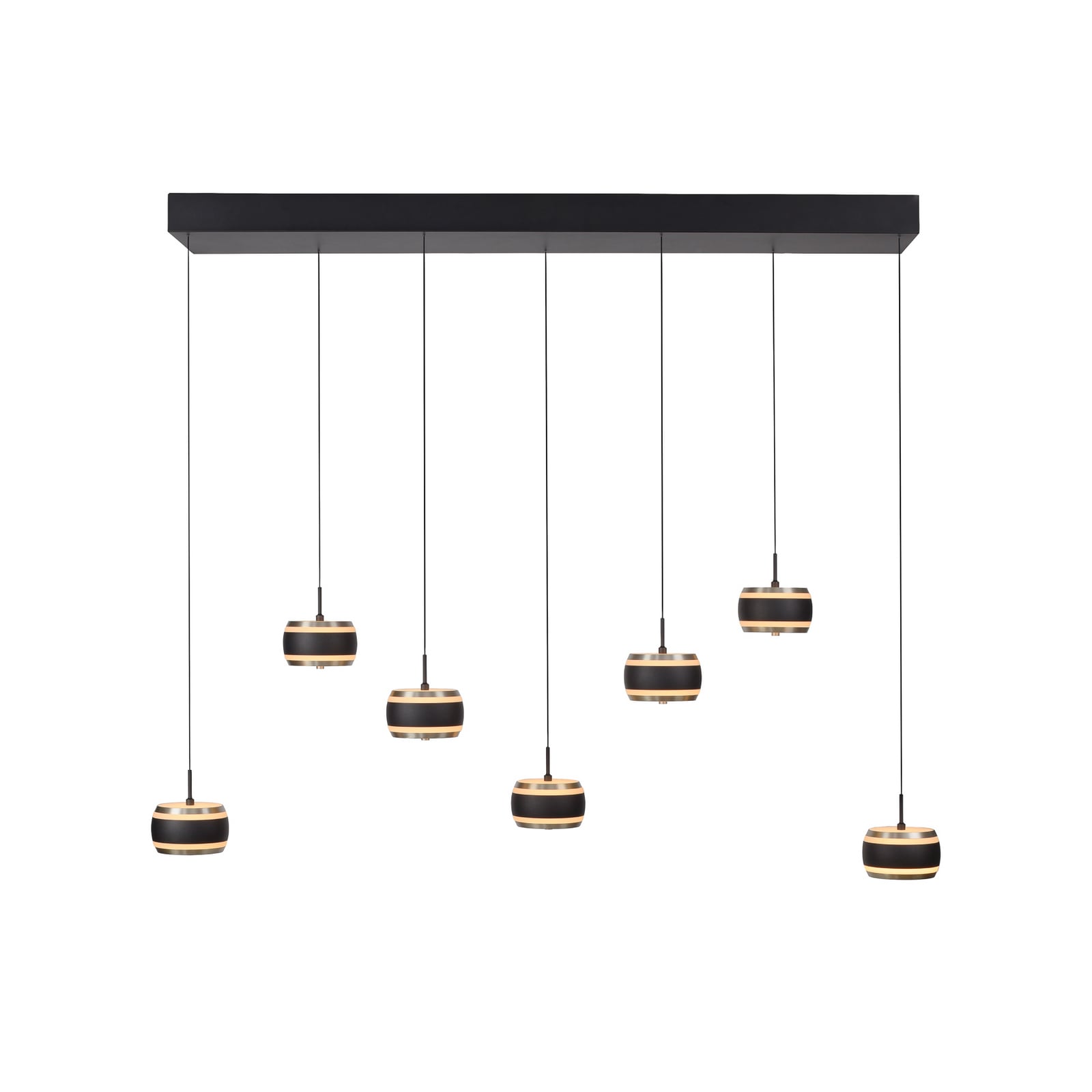 LED pendellampe Falling Rings 7-lys svart CCT dimbar 132 cm detalj