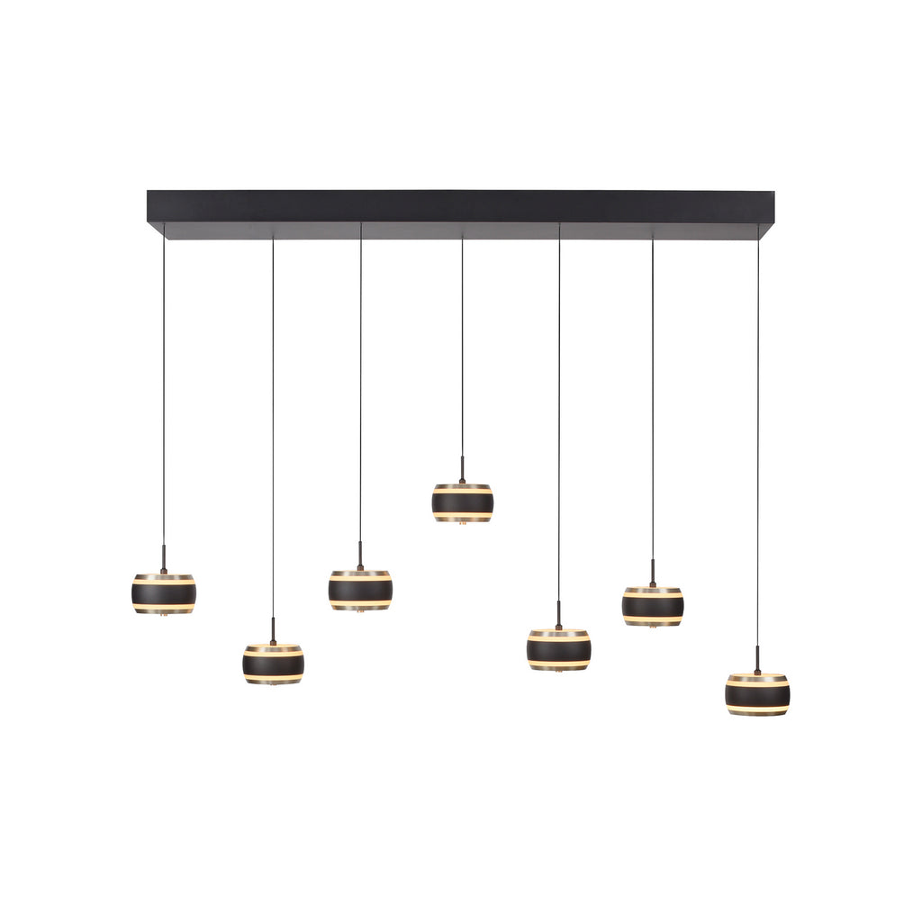 LED pendellampe Falling Rings 7-lys svart CCT dimbar 132 cm montert