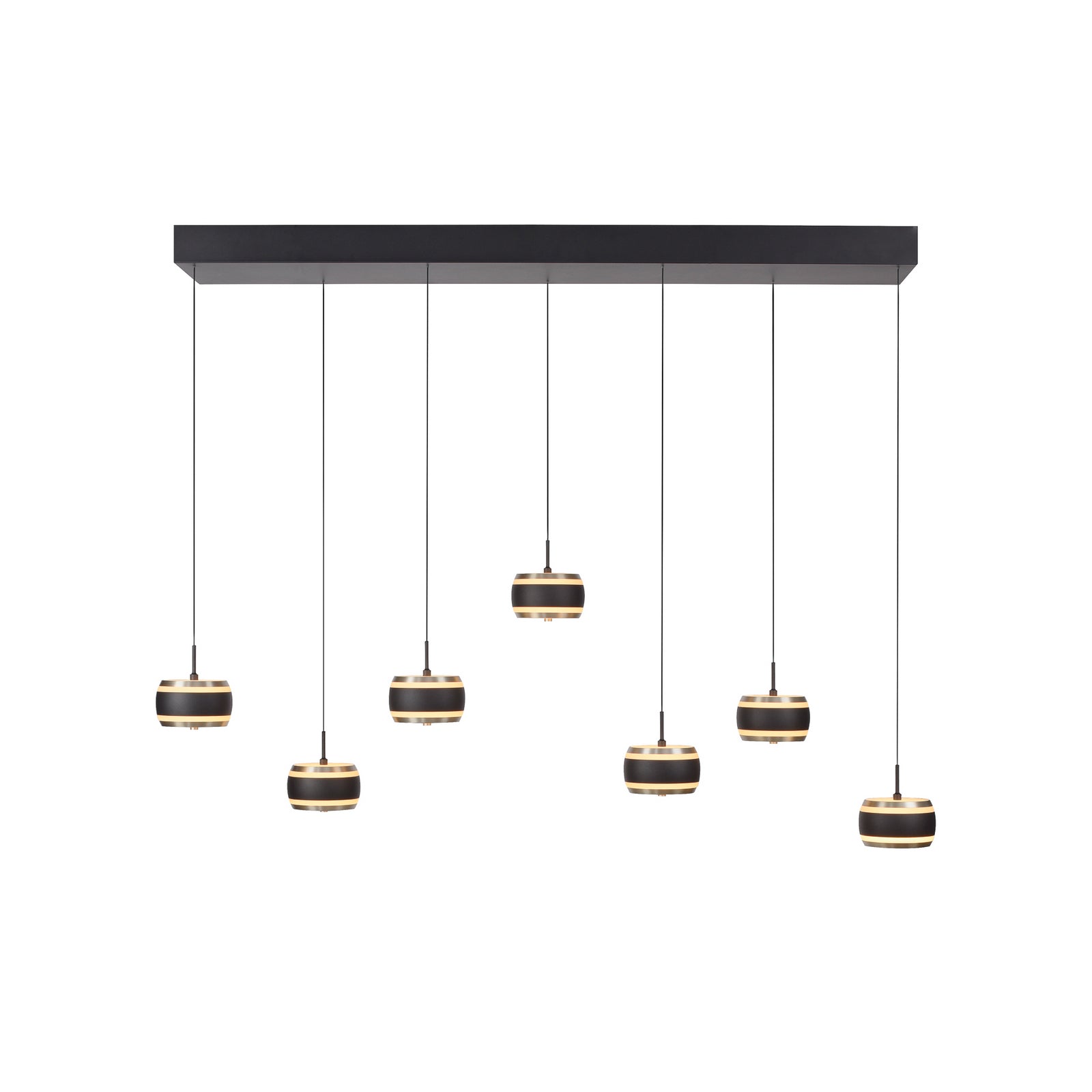 LED pendellampe Falling Rings 7-lys svart CCT dimbar 132 cm montert