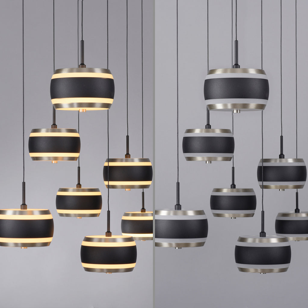 LED pendellampe Falling Rings 7-lys svart CCT dimbar 132 cm nærbilde