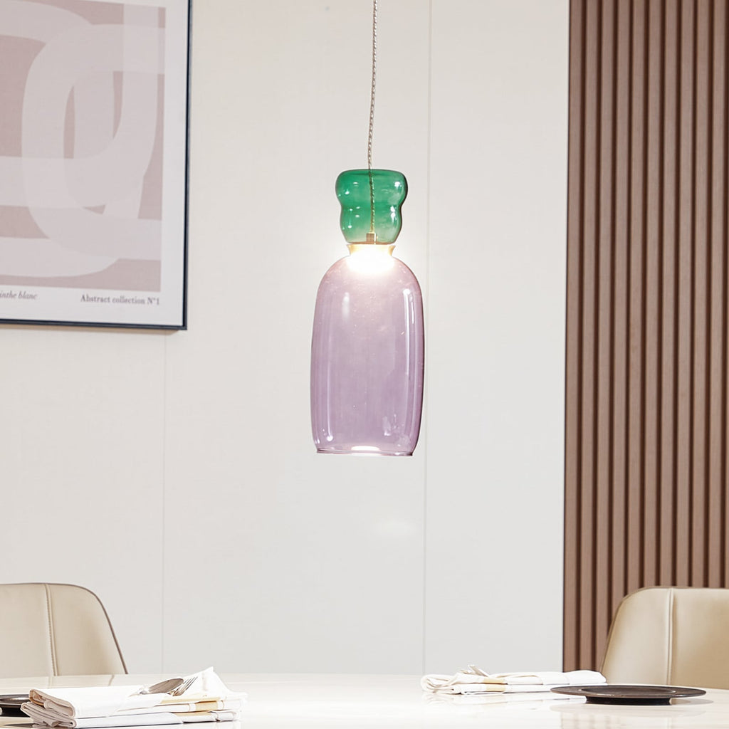 LED pendellampe Fay glass lilla/mørkegrønn forfra