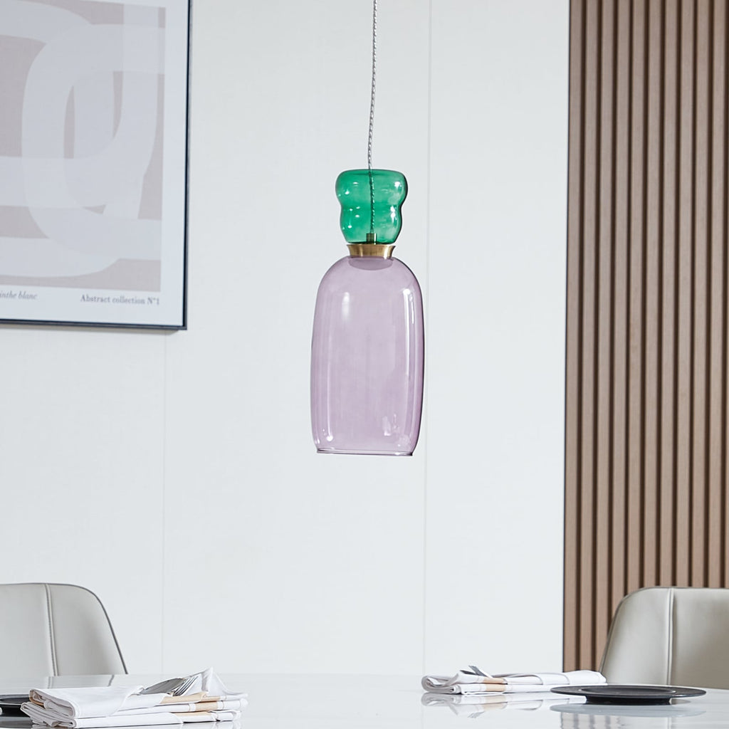 LED pendellampe Fay glass lilla/mørkegrønn bakside