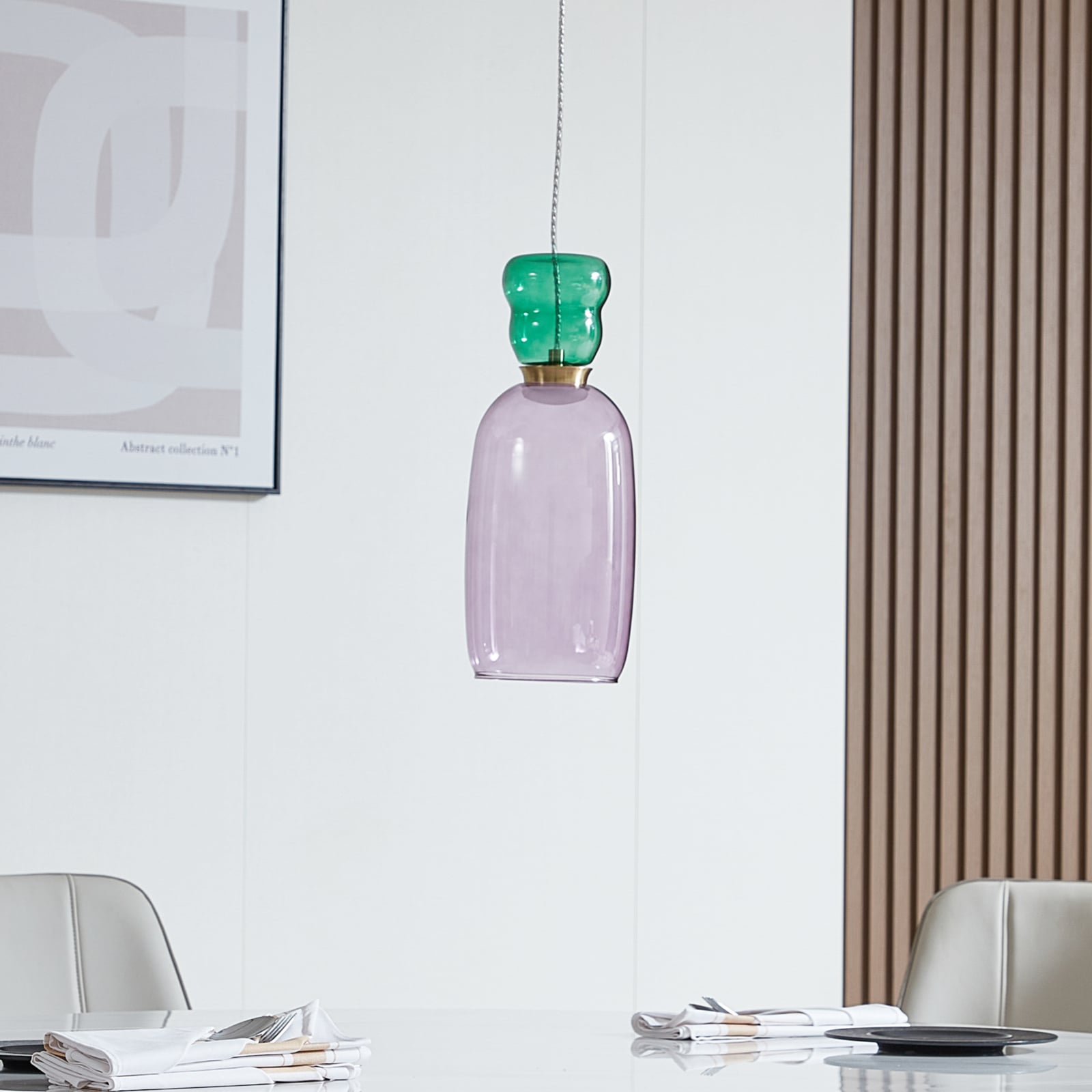 LED pendellampe Fay glass lilla/mørkegrønn bakside