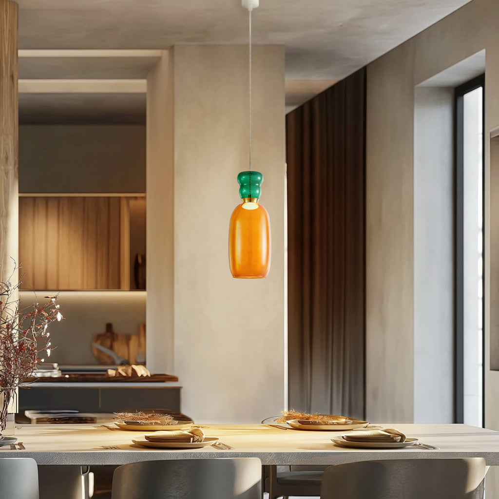 LED pendellampe Fay glass oransje/mørkegrønn forfra