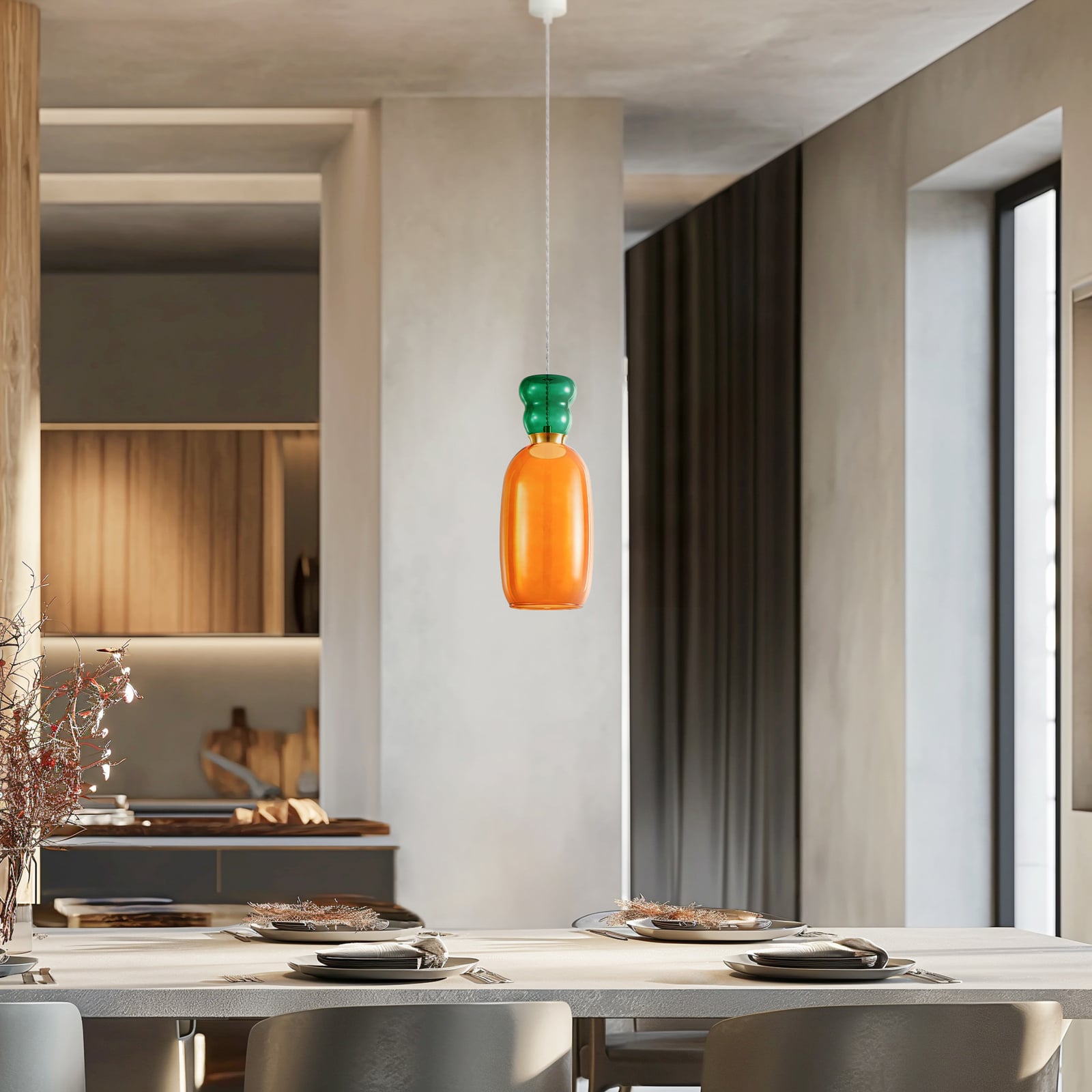 LED pendellampe Fay glass oransje/mørkegrønn bakside