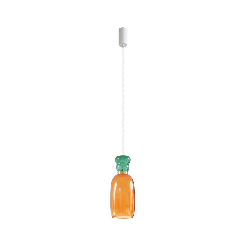 LED pendellampe Fay glass oransje/mørkegrønn detalj av glass