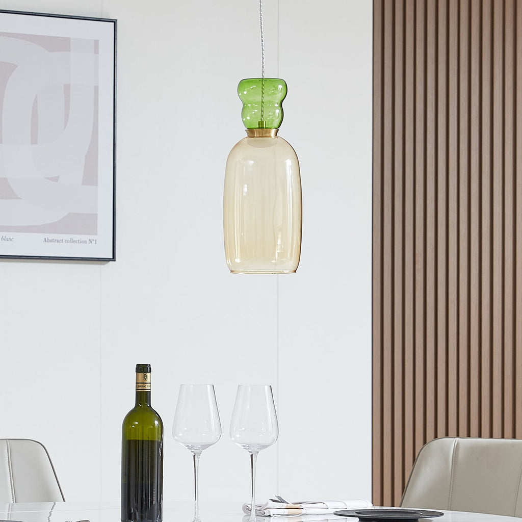 LED pendellampe Fay gul lysgrønn glass bakside