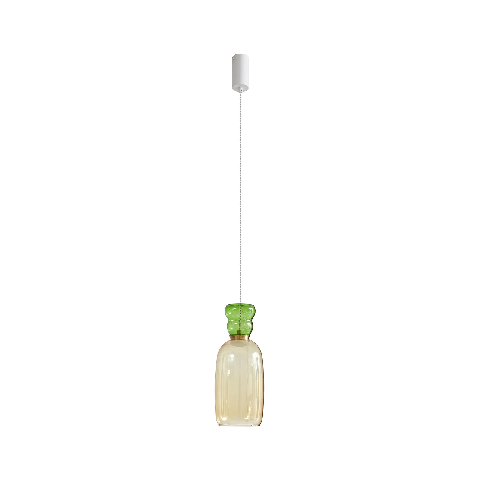 LED pendellampe Fay gul lysgrønn glass detalj av glass