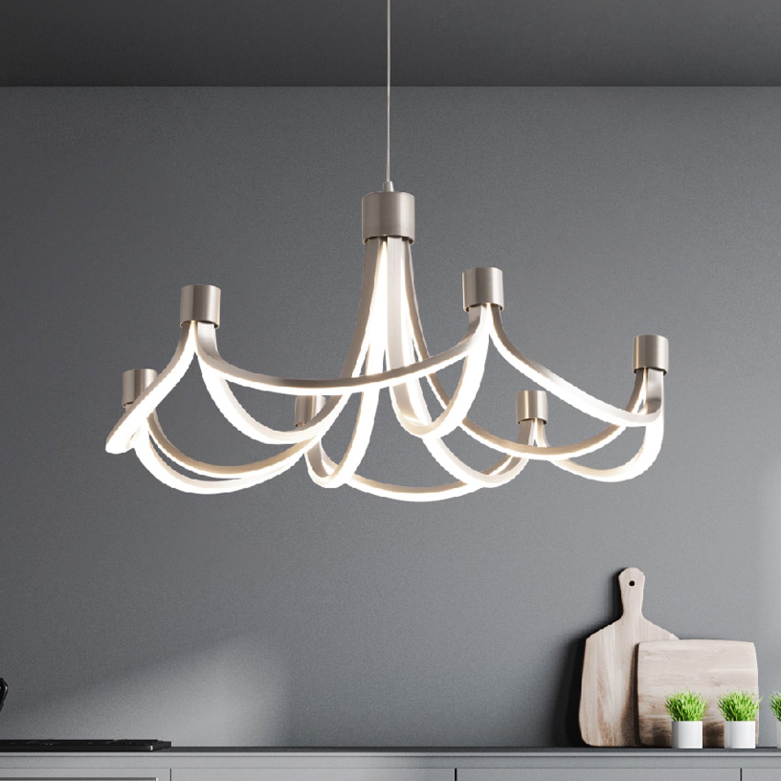 LED pendellampe Festos dimbar matt nikkel Ø55 cm forfra
