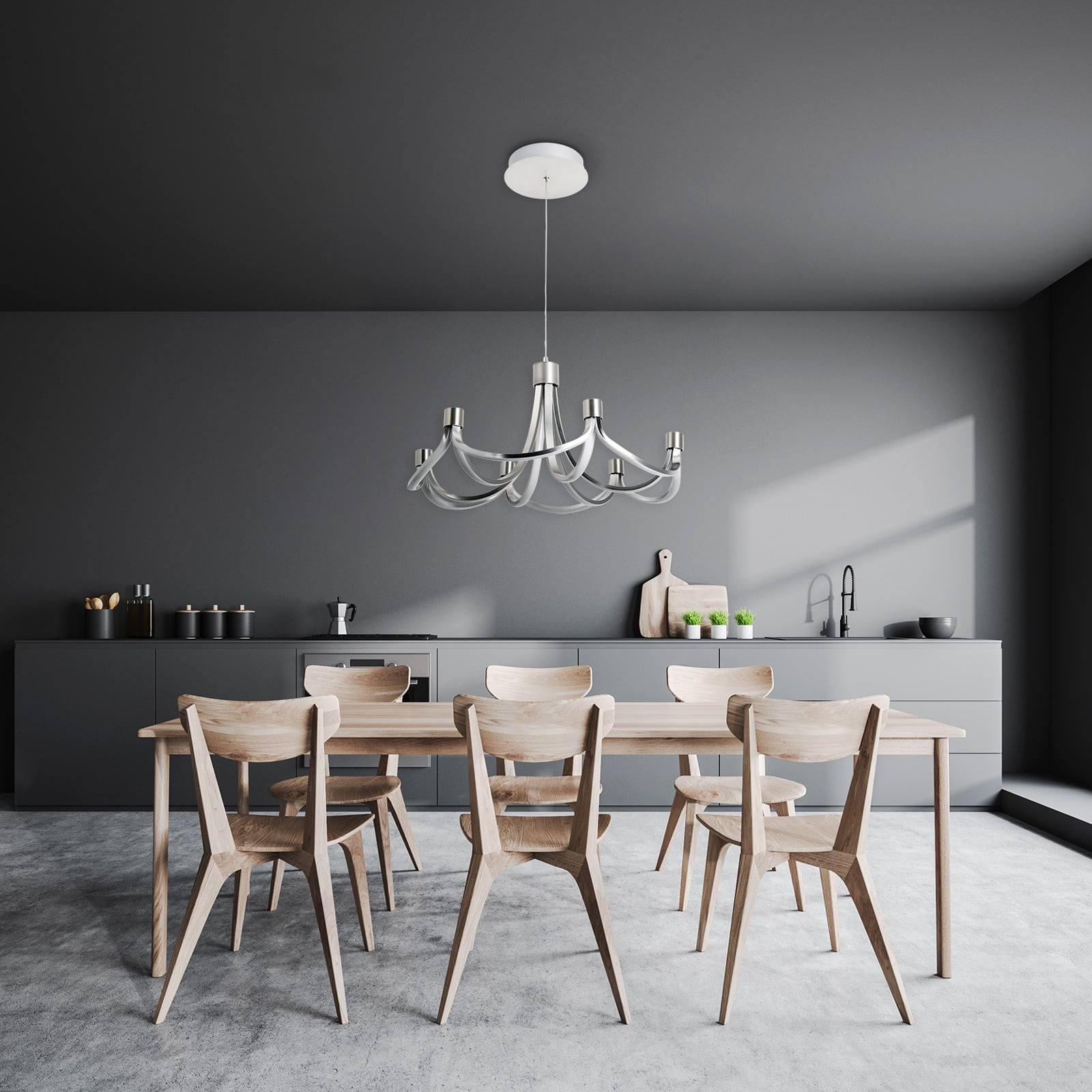 LED pendellampe Festos dimbar matt nikkel Ø55 cm detalj
