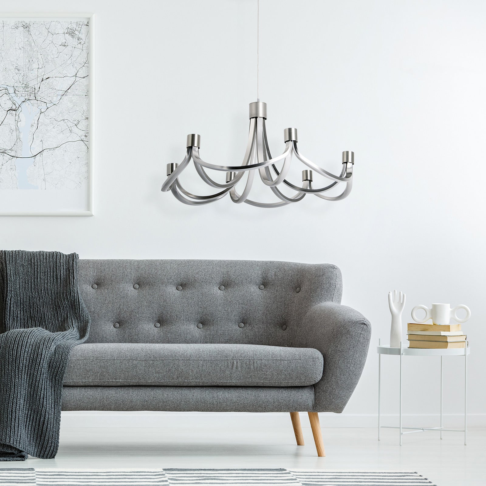 LED pendellampe Festos dimbar matt nikkel Ø55 cm montert i rom