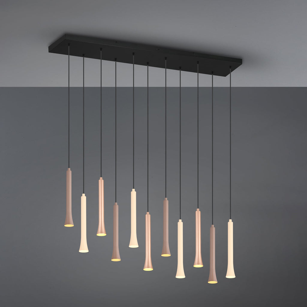Nærbilde av LED pendellampe Fiato 11-lys dimbar CCT taupe/coffee material
