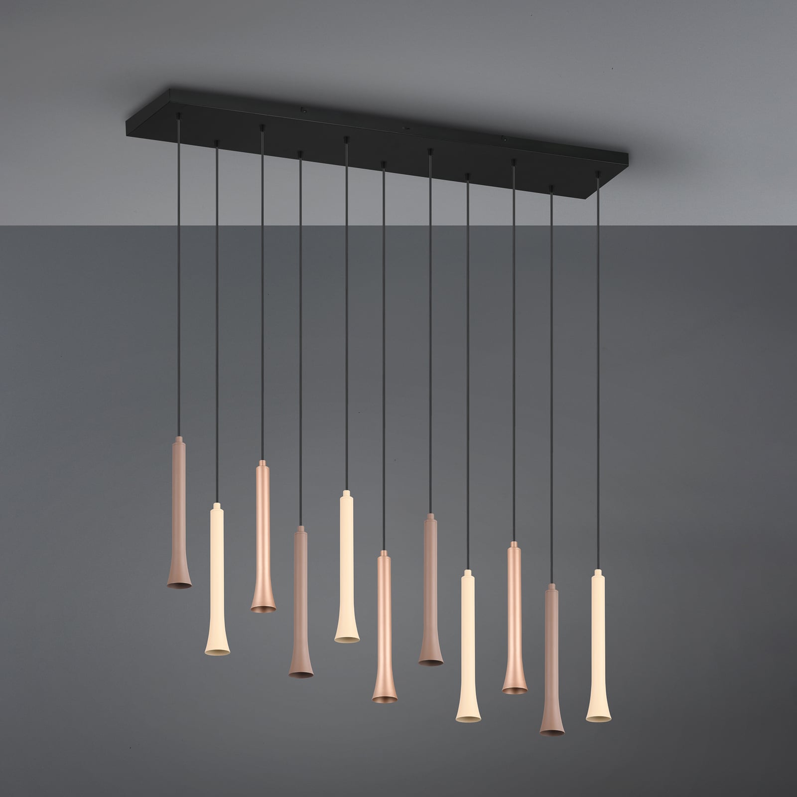 Montert LED pendellampe Fiato 11-lys dimbar CCT taupe/coffee i rom