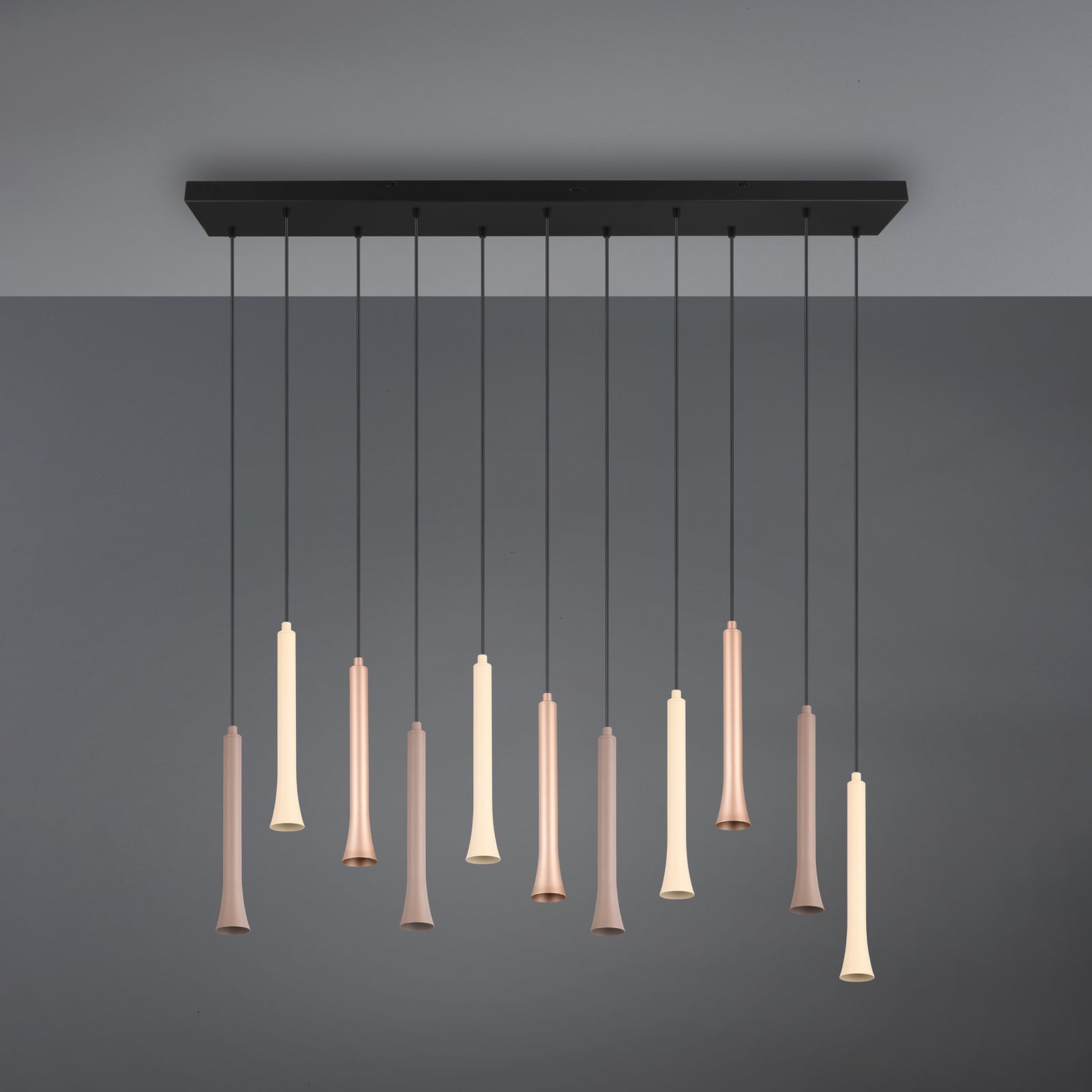 LED pendellampe Fiato 11-lys dimbar CCT taupe/coffee kabel og oppheng