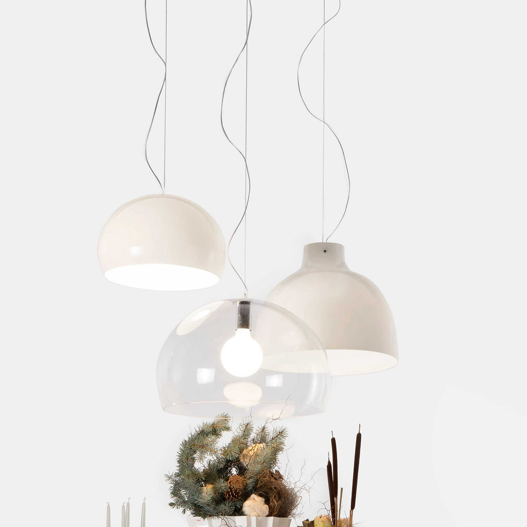 Oppheng og kabel på LED pendellampe FL/Y dimbar hvit akryl Ø52 cm E27 - Kartell