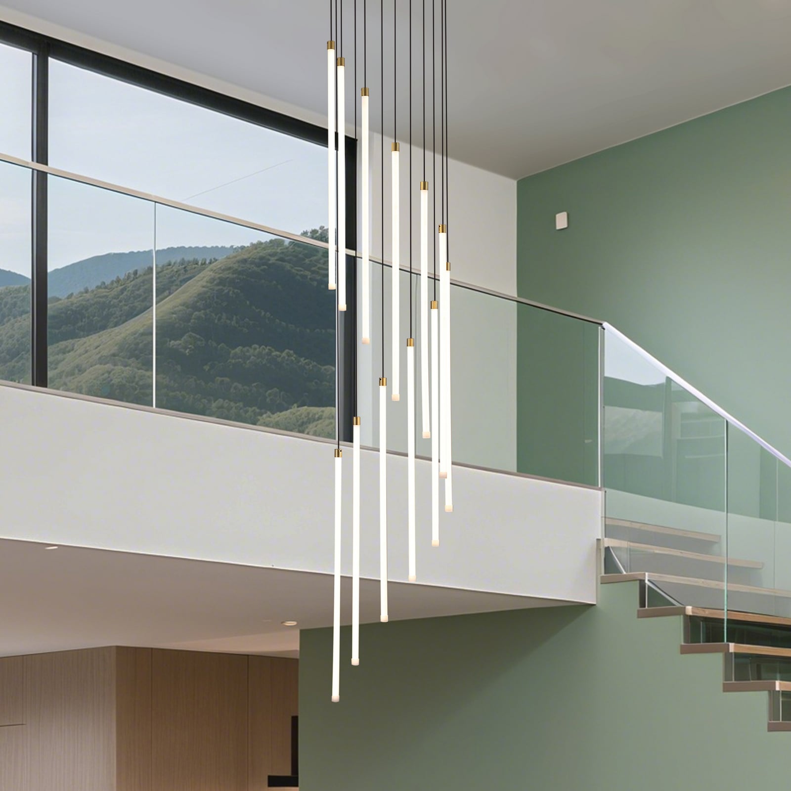LED pendellampe Flare 12-lys messing Ø35 cm dimbar CCT forfra