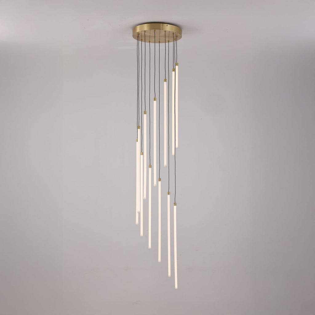 LED pendellampe Flare 12-lys messing Ø35 cm dimbar CCT montert i rom