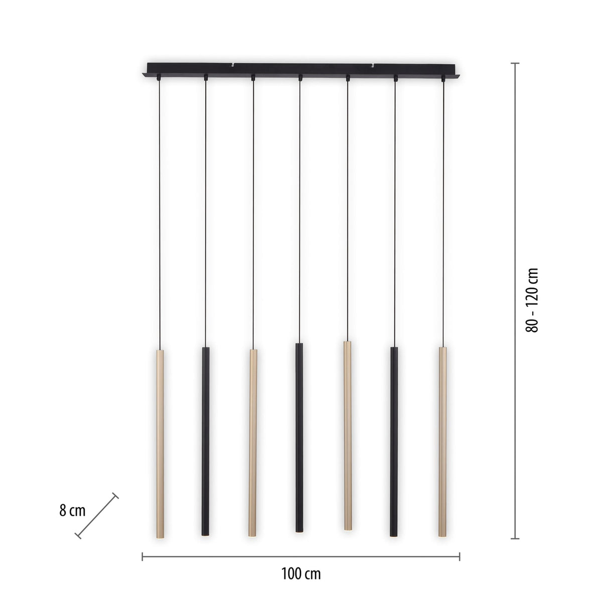 LED pendellampe Flute 7-lys svart/aluminium detalj