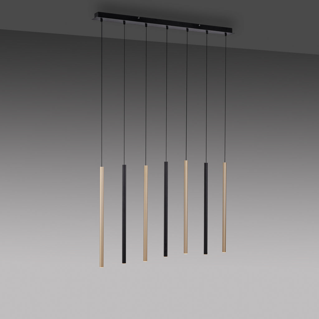 LED pendellampe Flute 7-lys svart/aluminium montert